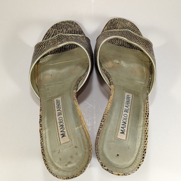 Manolo Blahnik Lizard Roccia Pattern Natural Leather Sandles - Picture 4 of 9